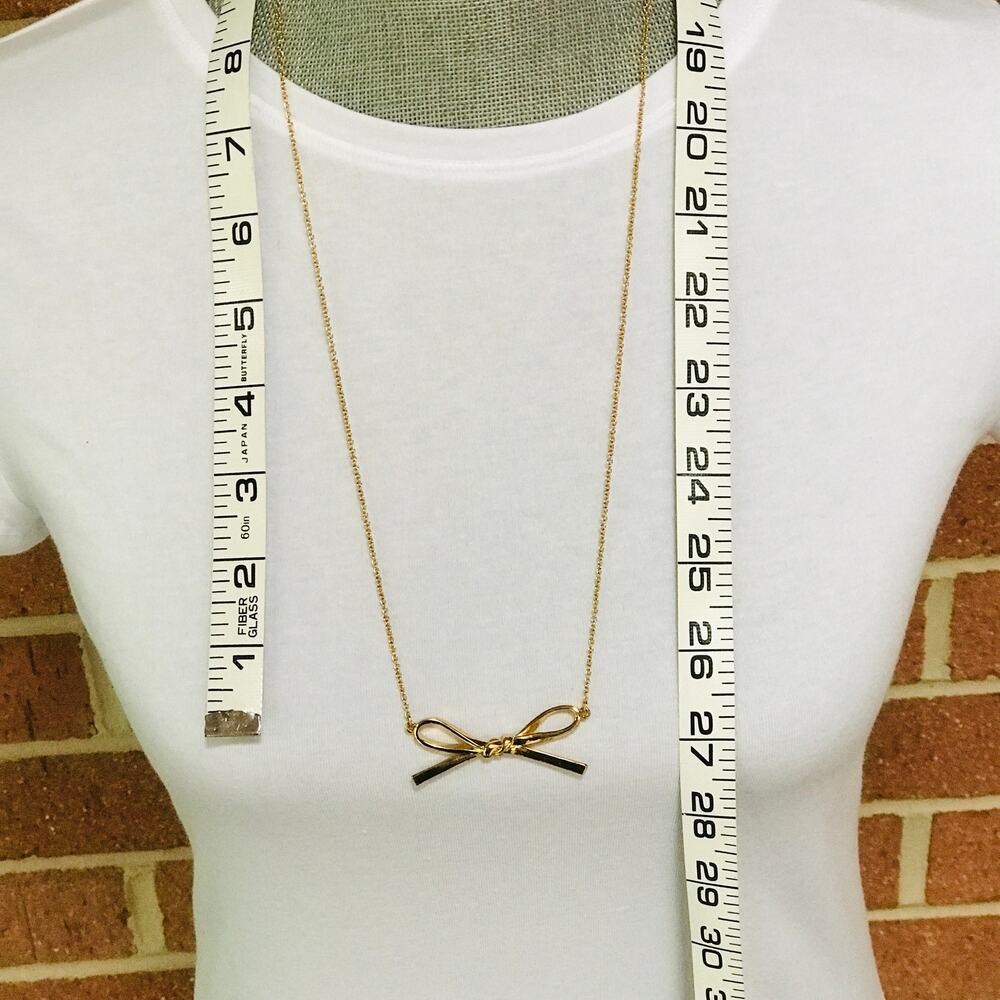 Kate Spade Gold Tone Bow Pendant Necklace Statement Designer Jewelry